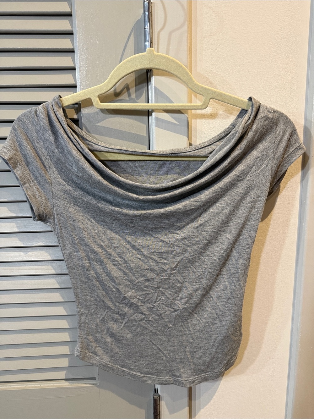 silence + noise Gray Draped Cowl Neck Short Sleeve Top
